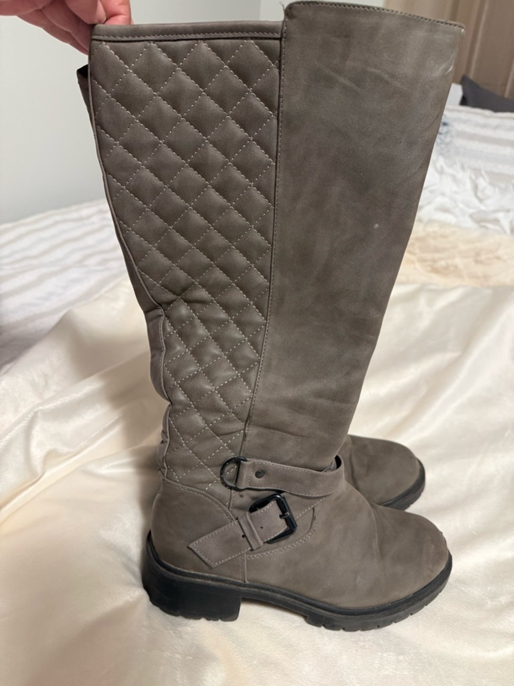 Quilted  Riding Boots in Gray